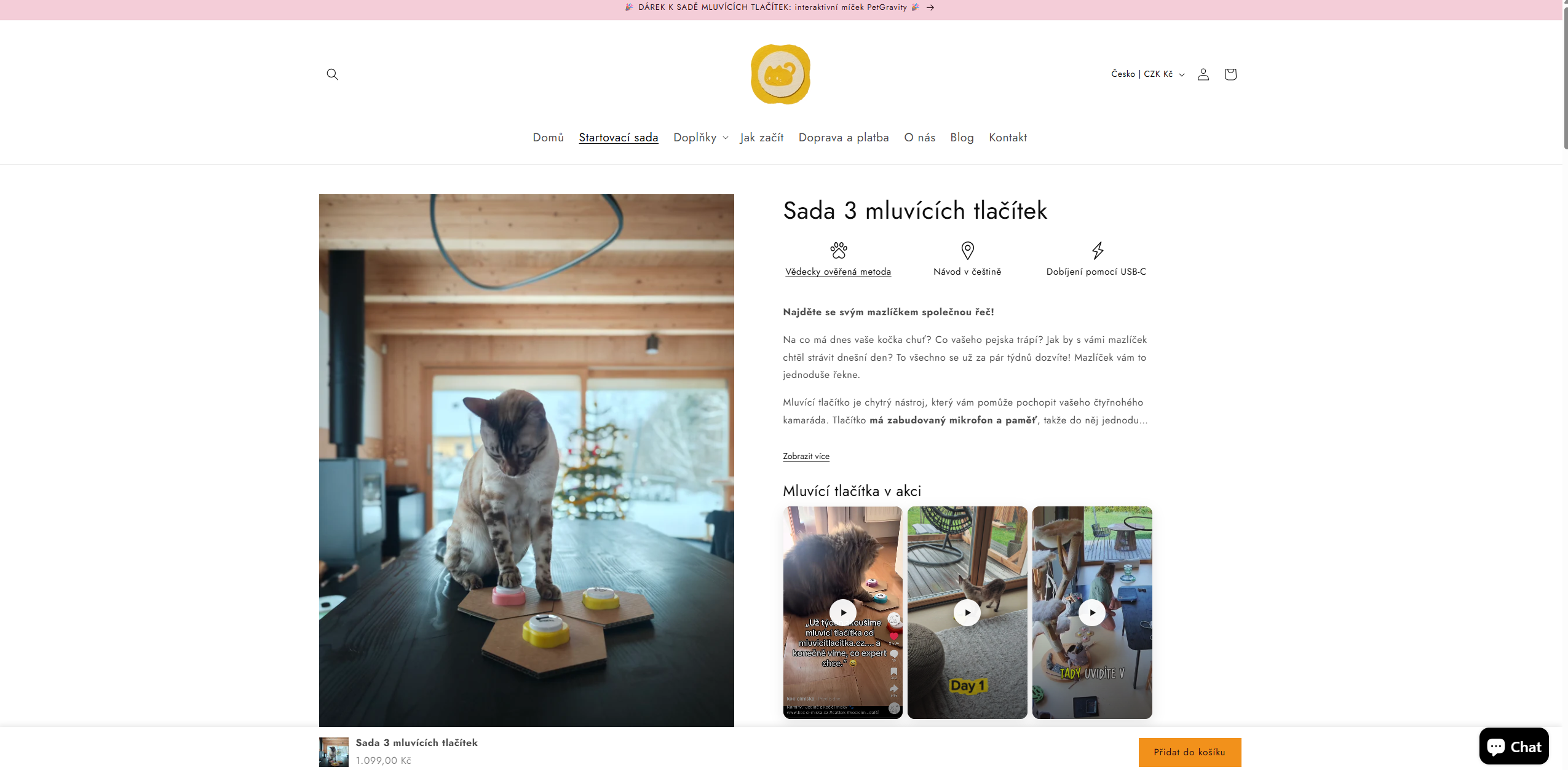 Detail produktu po proměně – ikony výhod a pás krátkých videí – Po